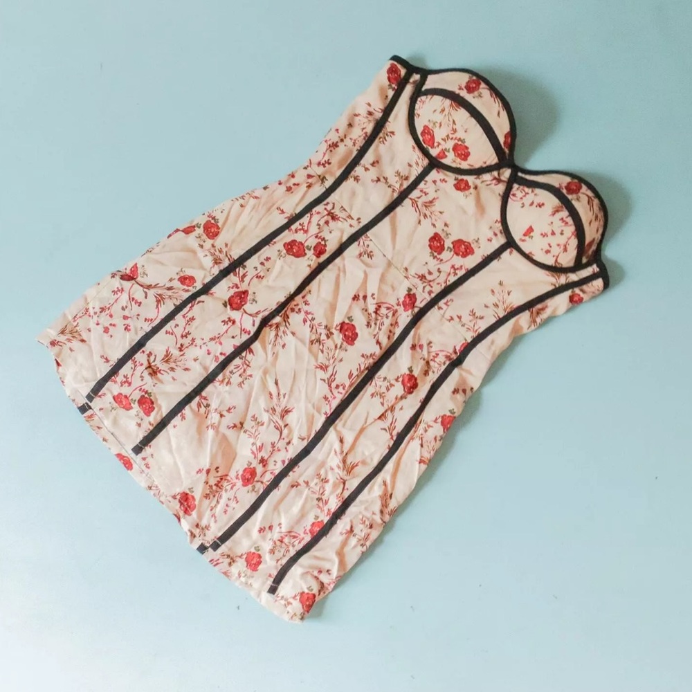 Lovers + Friends Strapless Floral Bustier Dress in Blush with Red Floral